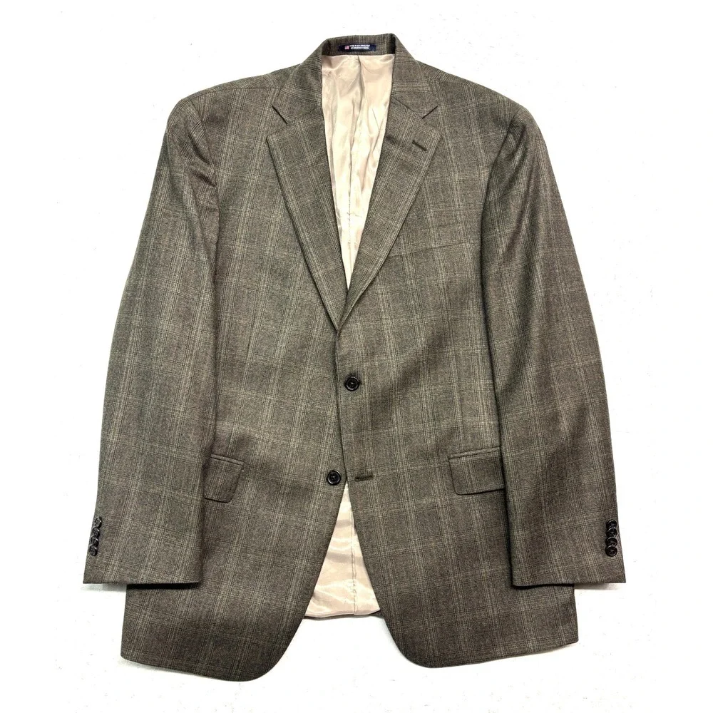 Hart Schaffner‎ Marx 42R Brown Plaid Flannel Wool Blazer Jacket Sport Suit Coat
